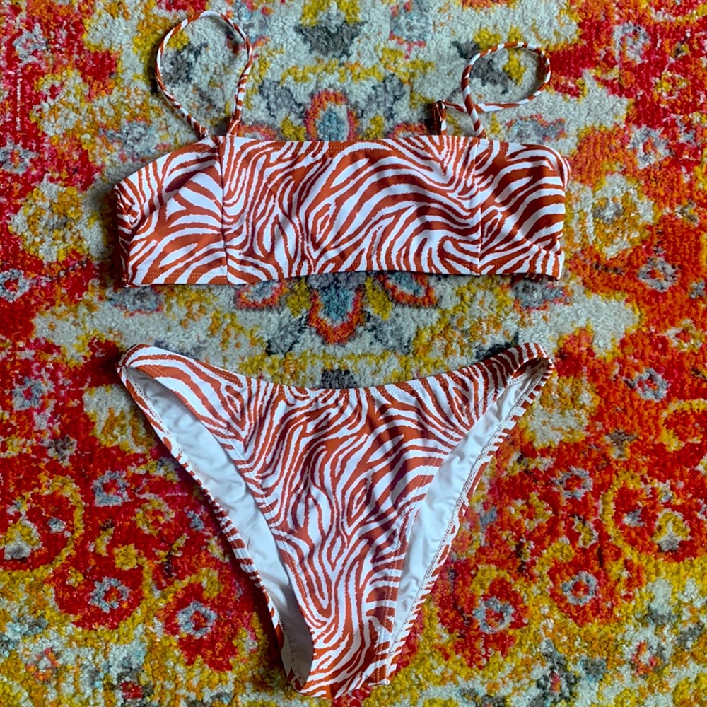 NWT Kendall + Kylie Orange Zebra print 2 piece Bikini